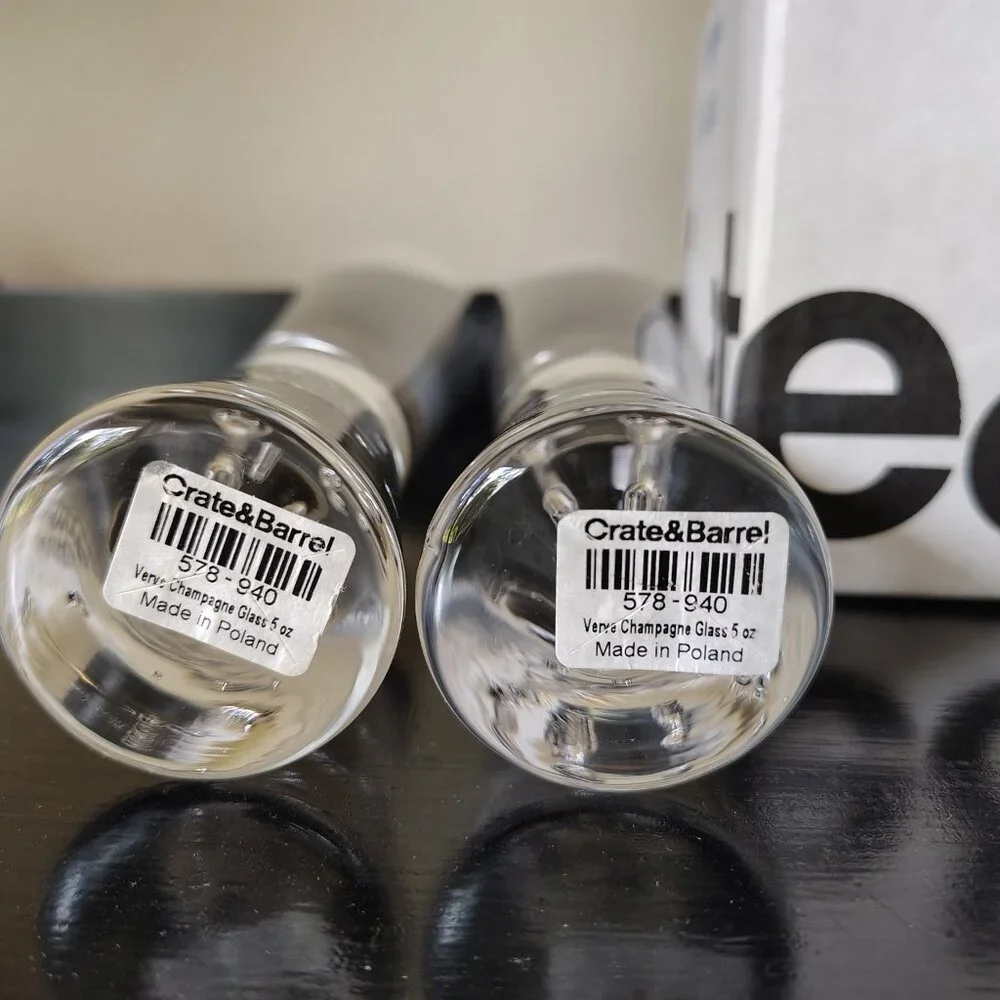 Crate & Barrel‎ Verve Krosno Champagne Glasses Bubble Stem Poland set of 2